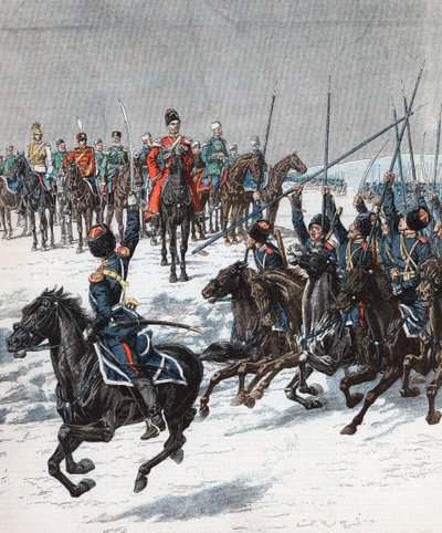 Çar Nicholas II Kazakları gözden geçiriyor, Rus-Japon Savaşı, 1904-5 by Unbekannt