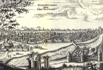 Adam Olearius'un Büyük Muscovy Dükü ve Pers Kralı'na Seyahatlerinden Velikiy Novgorod İllüstrasyon, 1656 by Unbekannt