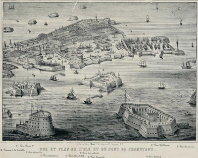 Adanın ve Kronstadt limanının görünümü ve planı, c. 1850 by Unbekannt