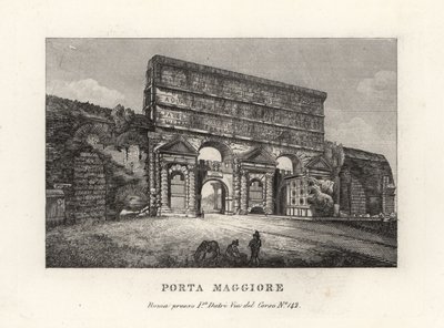 Su kemerleri ile Porta Maggiore kapısının görünümü, Daha Büyük Kapı veya Porta Prenestina, Aurelian Duvarı, Roma by Unbekannt