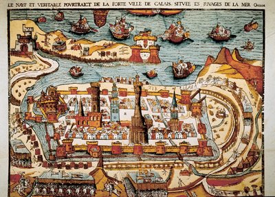 1538 yılında Calais şehrinin görünümü. Xylography. by Unbekannt