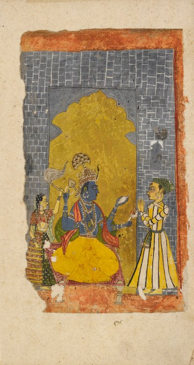 Vişnu, önünde duran asil adanmışla tahtta oturuyor, c1700-1725 by Unbekannt