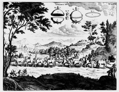 Von Guerickes, hava basıncının gücünün gösterimi, 1672 by Unbekannt