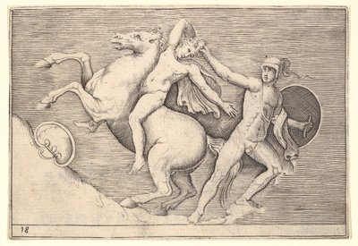 Atından Bir Biniciyi Çeken Savaşçı, Ex Antiquis Camorum et Ge..., yayınlanmış yaklaşık. 1599-1622. by Unbekannt