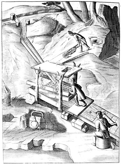 Altın çıkarmak için cevher yıkama, 1683 by Unbekannt