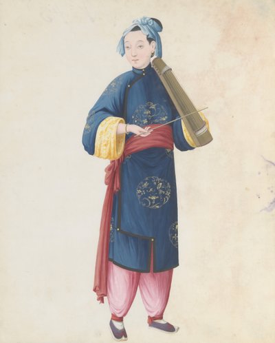 Eğik qin çalan müzisyenin suluboyası, 18. yüzyılın sonlarında. by Unbekannt