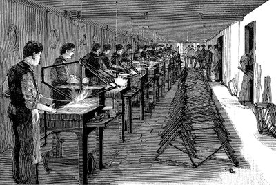 Bir Amerikan fabrikasında bisiklet çerçevelerinin kaynaklanması, 1900 by Unbekannt