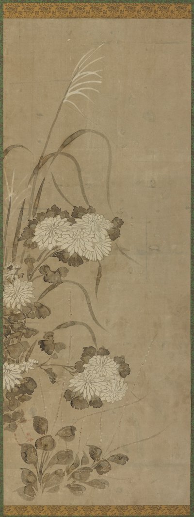 Beyaz krizantemler ve çimenler, Edo dönemi, 1615-1868. by Unbekannt