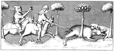Köpeklerle yaban domuzu avı, 14. yüzyıl 1849 by Unbekannt