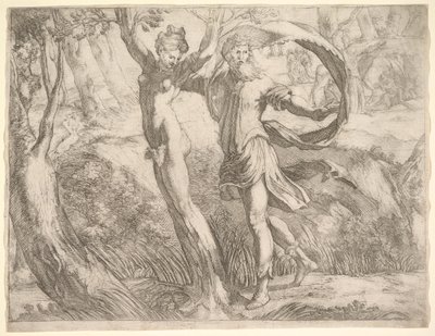 Wilton Albümü, folyo 10a: Priapus ve Lotis, yakl. 1530-50. by Unbekannt