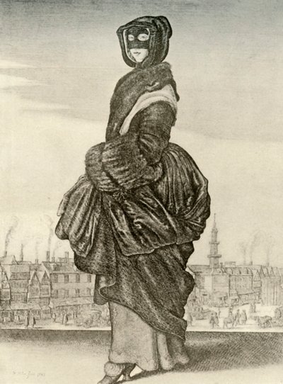 Kış - İngiliz kadınının açık hava kışlık elbisesi, I. Charles saltanatı, c1620-1640, 1937 by Unbekannt