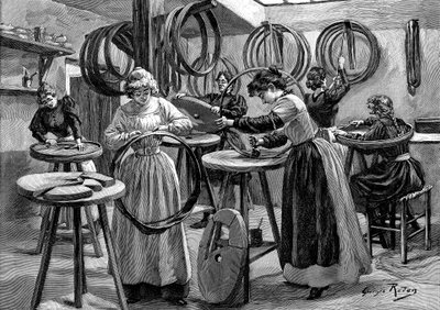 Bisikletler için havalı lastikler yapan kadınlar, Fransa, 1896 by Unbekannt