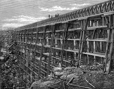 Union Pacific Demiryolu üzerinde ahşap sehpa köprü, Dale Creek, Wyoming, ABD, 1869 by Unbekannt