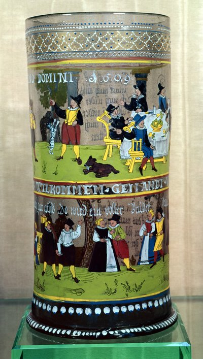 1609 tarihli Alman emaye Humpen, kutlama sahneleriyle süslenmiş by Unbekannt Unbekannt
