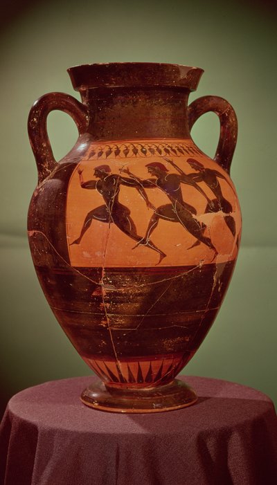 Bir yarışta koşucuları betimleyen Yunan siyah figürlü amfora, MÖ 600-550 by Unbekannt Unbekannt