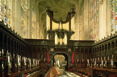 Koridor ve organı gösteren iç görünüm, Kings College Şapeli, Cambridge by Unbekannt Unbekannt