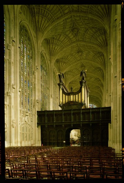 Kings College Şapeli, fan atlama ve orgu gösteren iç görünüm, İngiliz Okulu (15. yüzyıl), Cambridge, Birleşik Krallık by Unbekannt Unbekannt