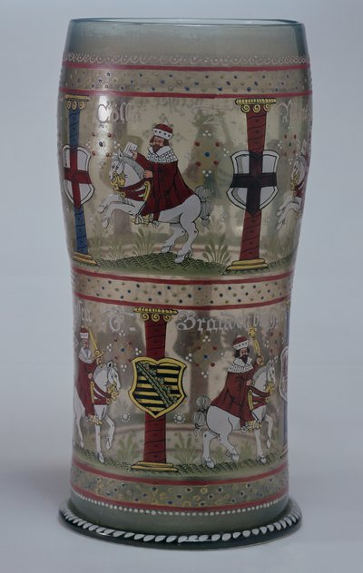 Kurfuerstenhumpen (Alman seçim camı), imparator ve beyaz ata binen yedi seçmenin sahneleriyle emaye, Bohemian, 1625 by Unbekannt Unbekannt