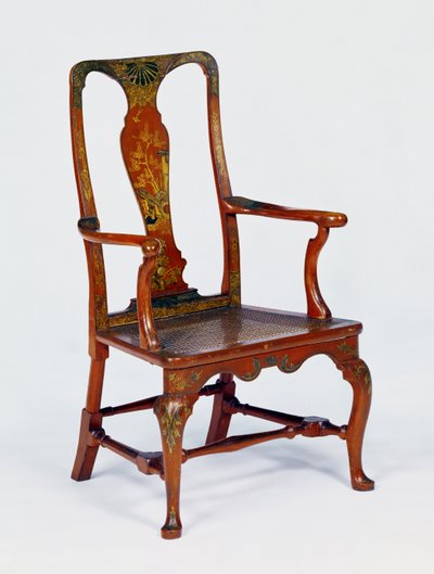 Kabriole ayaklı Queen Anne kırmızı japon koltuk, c.1710 by Unbekannt Unbekannt