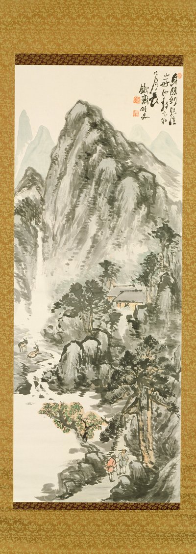 Tessai Tomioka (1836-1924) tarafından dağlarda inzivaya çekilme, (renkli tahta baskı) by Unbekannt Unbekannt
