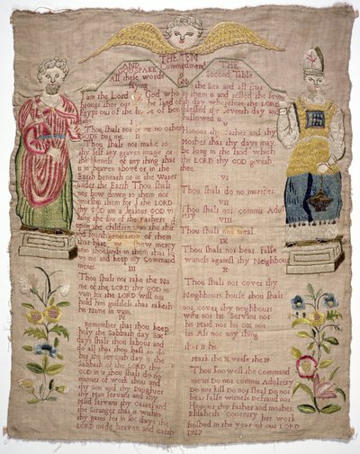 Örnekleyici, On Emri tasvir eden, Elizabeth Coventry, İngilizce, 1727 (keten üzerine renkli ipekler) by Unbekannt Unbekannt