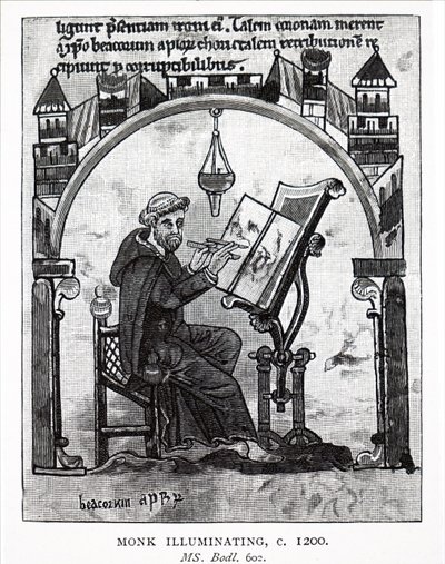 Bir el yazması aydınlatan bir keşiş by Unbekannt