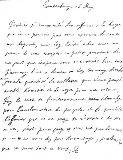 Charles II'den kız kardeşi Henrietta Anne'ye, Dover'a varışının ertesi günü Canterbury'de Fransızca yazılmış sevgi dolu mektup, 26 Mayıs by Unbekannt