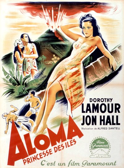 AlfredSantell imzalı, Dorothy Lamour ve Jon Hall'un başrolde olduğu Aloma of the South Seas film afişi 1941 by Unbekannt