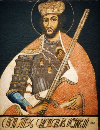 Alexander Nevsky, 18. Yüzyılın Başlarından Bilinmeyen Bir Sanatçı Tarafından Bir Portrede Bir Savaşçı Aziz Olarak Tasvir Edildi, Devlet Tarih Müzesi, Moskova. by Unbekannter Künstler