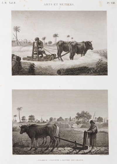 Tarla Tarımı, Çiftçilik Harman makinesi ve saban, Mısır, c 1798 by Unbekannt