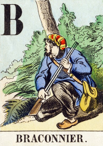 B : Braconnier - Avcılık Alfabesi, c.1890 (gravür) by Unbekannt