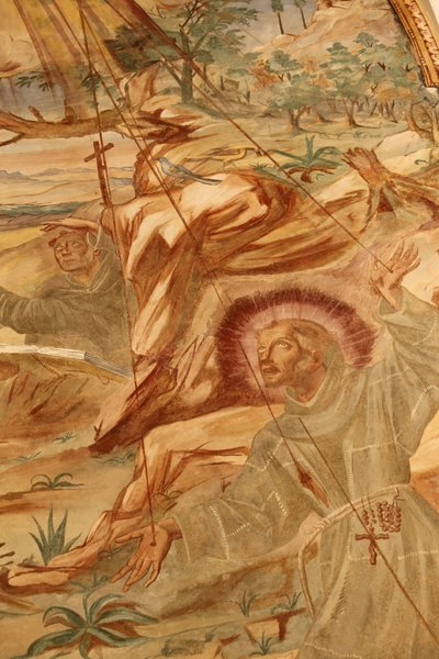 Basilica di Santa Caterina, Galatina, Apulia Manastırda fresk: St Francis stigmata alırken Gravina