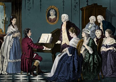 Beethoven, Wolfgang Amadeus Mozart'ın evinde çalıyor by Unbekannter Künstler
