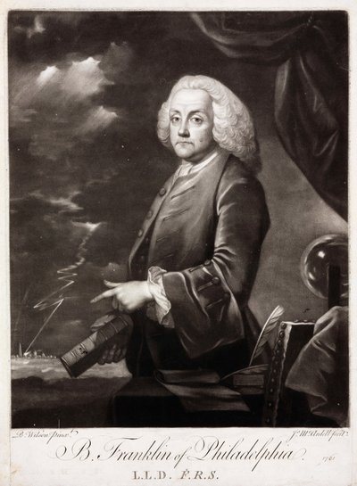Benjamin Franklin, statik elektrik üzerine Amerikalı teorisyen by Unbekannt