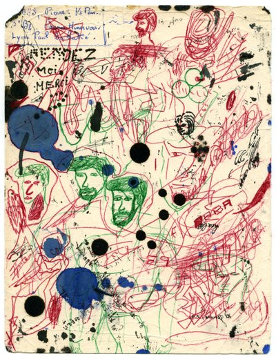 Lekeler ve karalamalarla kaplı kurutma kağıdı, 1960 civarı (çizim) by Unbekannter Künstler