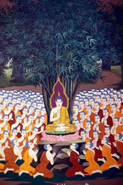 Buda öğrencilerine öğretiyor, Duvar freski, Wat Botum tapınağı, Phnom Penh, 2022 (fotoğraf) by Unbekannter Künstler