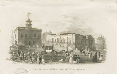 Burslem - Belediye Binası ve Pazar Evi: gravür, nd [1836] by Unbekannt