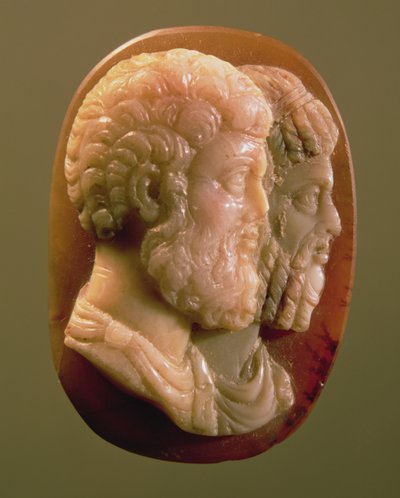 Marcus Aurelius (121-180) ve Lucius Verus (130-169) Roman (oniks) tasvir eden Cameo by Unbekannt