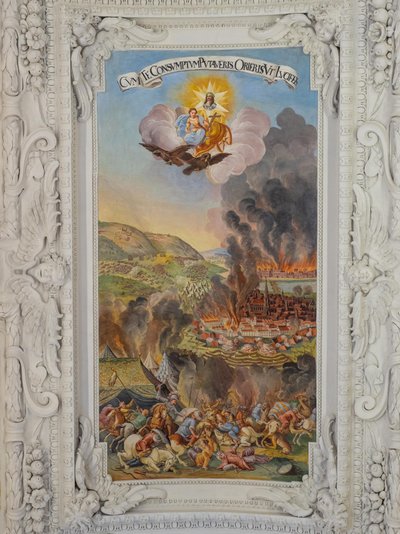 St. Catherine Kilisesi'nin yan koridorundaki tavan freski, 1683'te Viyana'nın hizmetten çıkarılması, Habsburg Mozolesi, Graz, Styria, Avusturya, Avrupa (fotoğraf) by Unbekannter Künstler