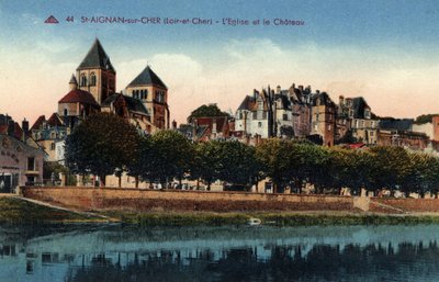 Merkez, Loir et Cher (41), Saint Aignan sur Cher (Saint-Aignan-sur-Cher): kilise ve kale ile şehir manzarası - Kartpostal 19.-20. yüzyıl sonu by Unbekannt