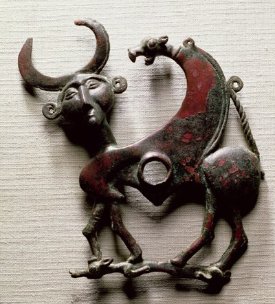 İnsan başlı bir canavar şeklinde bir atın yanak parçası, Luristan, Batı İran, MÖ 800-700 dolaylarında (bronz) by Unbekannt