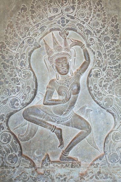 Dış batı duvarında dans eden Apsara kabartması, Angkor Wat, Kamboçya (fotoğraf) by Unbekannter Künstler