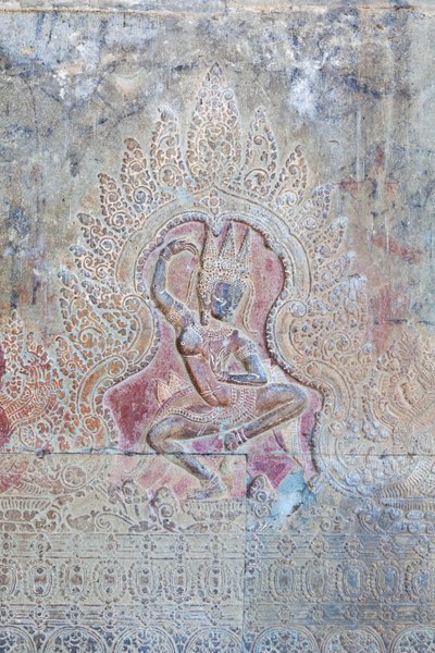 Dış batı duvarında dans eden Apsara kabartması, Angkor Wat, Kamboçya (fotoğraf) by Unbekannter Künstler