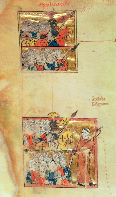Örn 1500 f.45v Haçlıların Peter the Hermit tarafından yönetildiğini gösteren iki minyatür, c.1095, Histoire Universelle, c.1286 (parşömen) (ayrıntılar için bkz. 11457) by Unbekannter Künstler