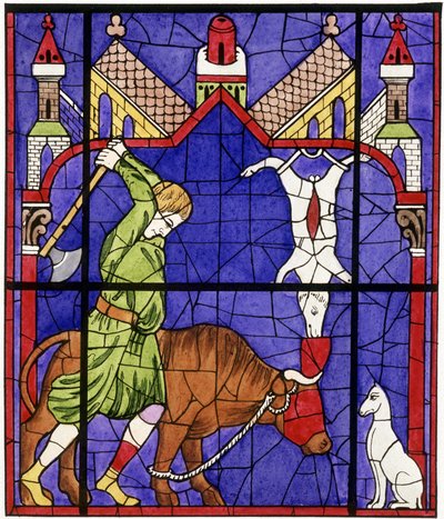 Notre-Dame de Chartres Katedrali'nin bir kasap tasvir eden vitray penceresinin tıpkıbasımı by Unbekannter Künstler