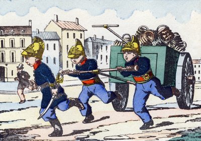 İtfaiyeciler. "Alphabet militaire enfantin"deki gravür”. 1890 dolaylarında Pont-a-Mousson görüntüleri. 20 sayfa. Karartma: 28,5x21cm by Unbekannt