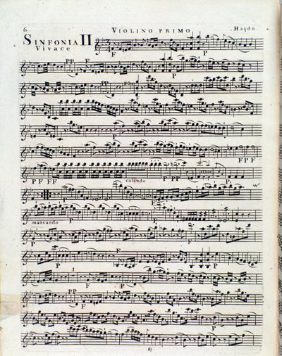 J Haydn tarafından Symphony n 2'de keman için müzik notasının ilk sayfası by Unbekannter Künstler