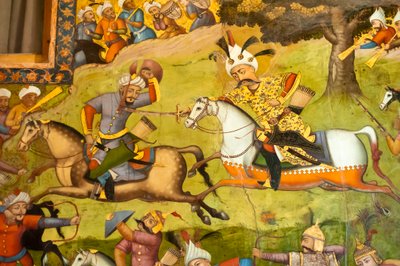Fresk; Tahir Abad savaşında beyaz atlı Şah İsmail; 1510; Merv