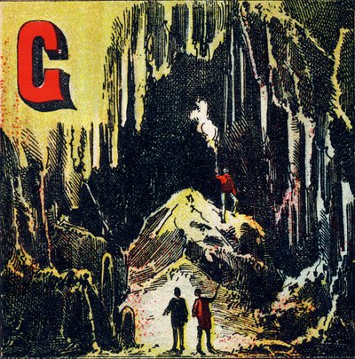 G: Mağara. Doğal mağara türleri - Coğrafi Alfabeden çıkarılan gravür. Guerin-Muller et Cie, yayıncılar, Paris by Unbekannt