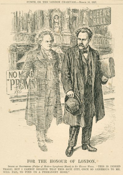 Henry Wood ve Kraliçe'nin Salonu önünde Beethoven'ın hayaleti, Punch veya The London Charivari'den gravür, 16 Mart by Unbekannt